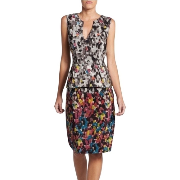 BCBGMAXAZRIA 100% Silk ‘Amalia’ Sleeveless Watercolour Print Peplum Dress Sz 0 - Picture 1 of 14